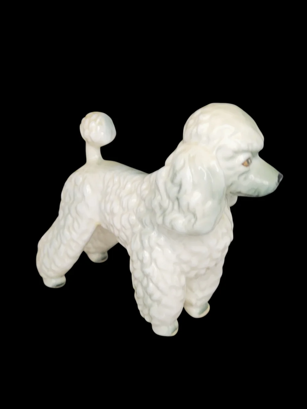 Vintage 1950s Ceramic French Poodle Figurine - White with Light Grey Accents